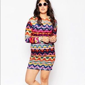 ASOS Curve Rainbow Stripe Chevron Body Con Dress